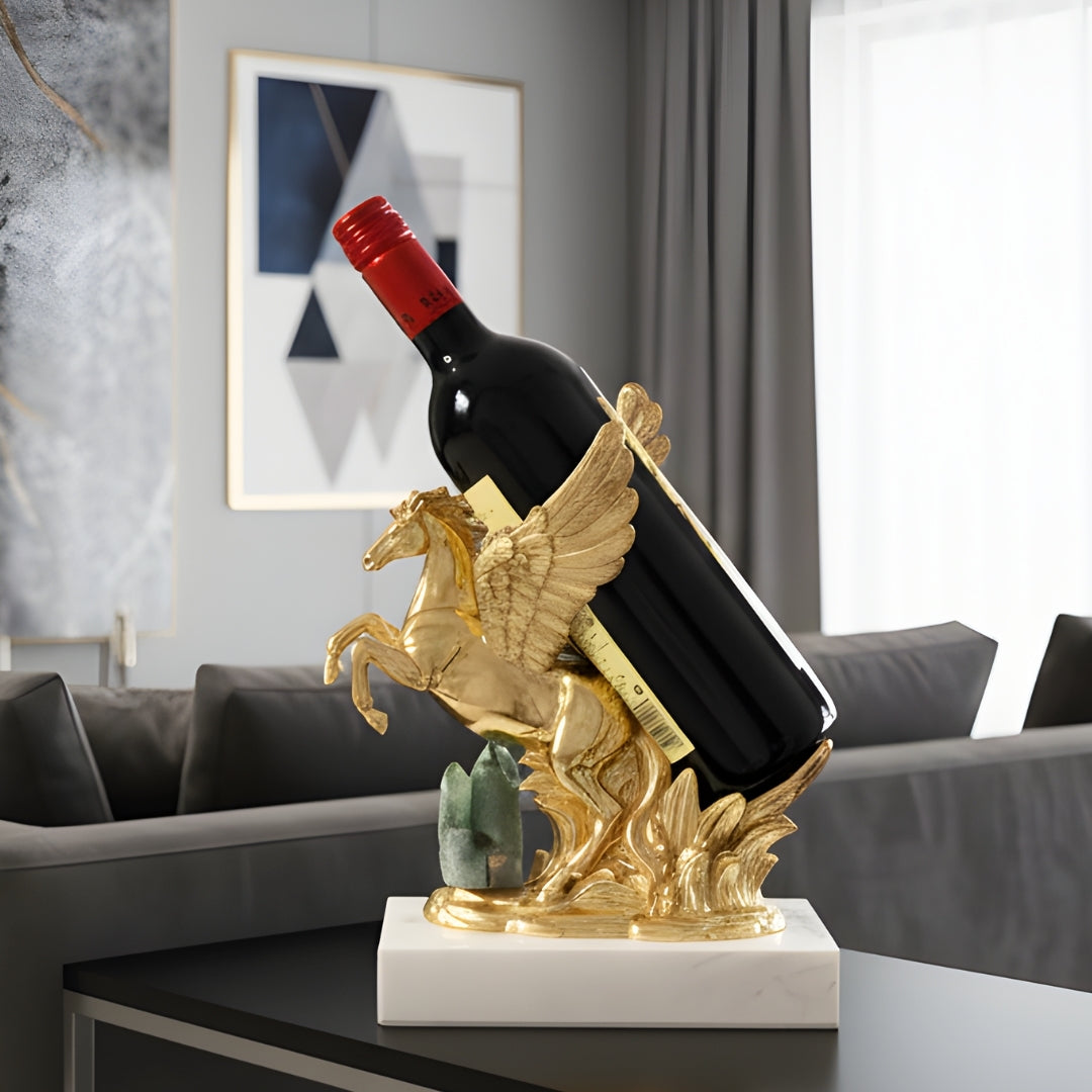 The Sunshine Stallion - Marble & Copper Horse Table Showpiece & Wine Bottle Holder