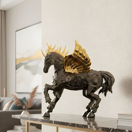 Valkarion - Metallic-finish Unicorn Horse Sculpture ~ 1.6 ft x 2 ft x 1.6 ft