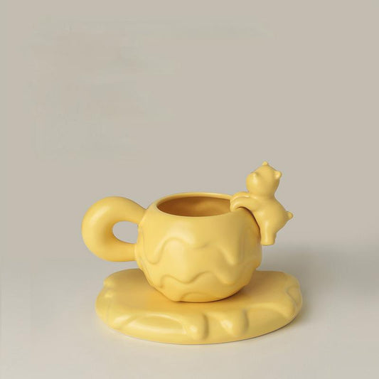 Coffee Mugs Honey Hug - Ceramic Coffee Cup Set in Creamy Yellow
