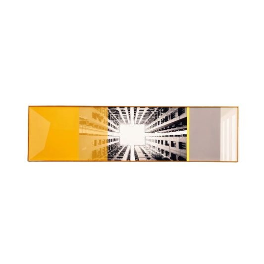 crystal porcelain wall arts Urban Heights Cityscape Themed Framed Glass Wall Art - Yellow & Grey ~ 5 Feet Long