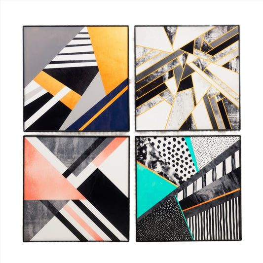 crystal porcelain wall arts Chromatic Harmonies - Glass Framed Modern Abstract Crystal Porcelain Wall Art (Set of 4)