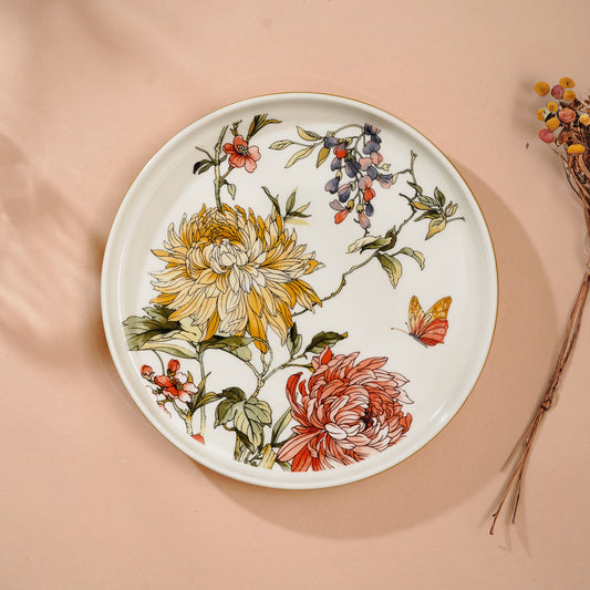 Dinner Plate Blooming Reverie - Floral Style Fine Porcelain Dinner Plates (Set of 4)