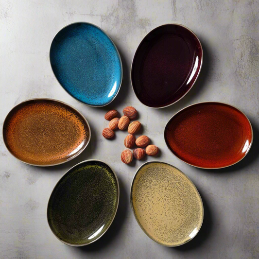 Side Plate Moroccan Mosaic - Fine Porcelain Egg Shape Snack Plate (Set of 6)