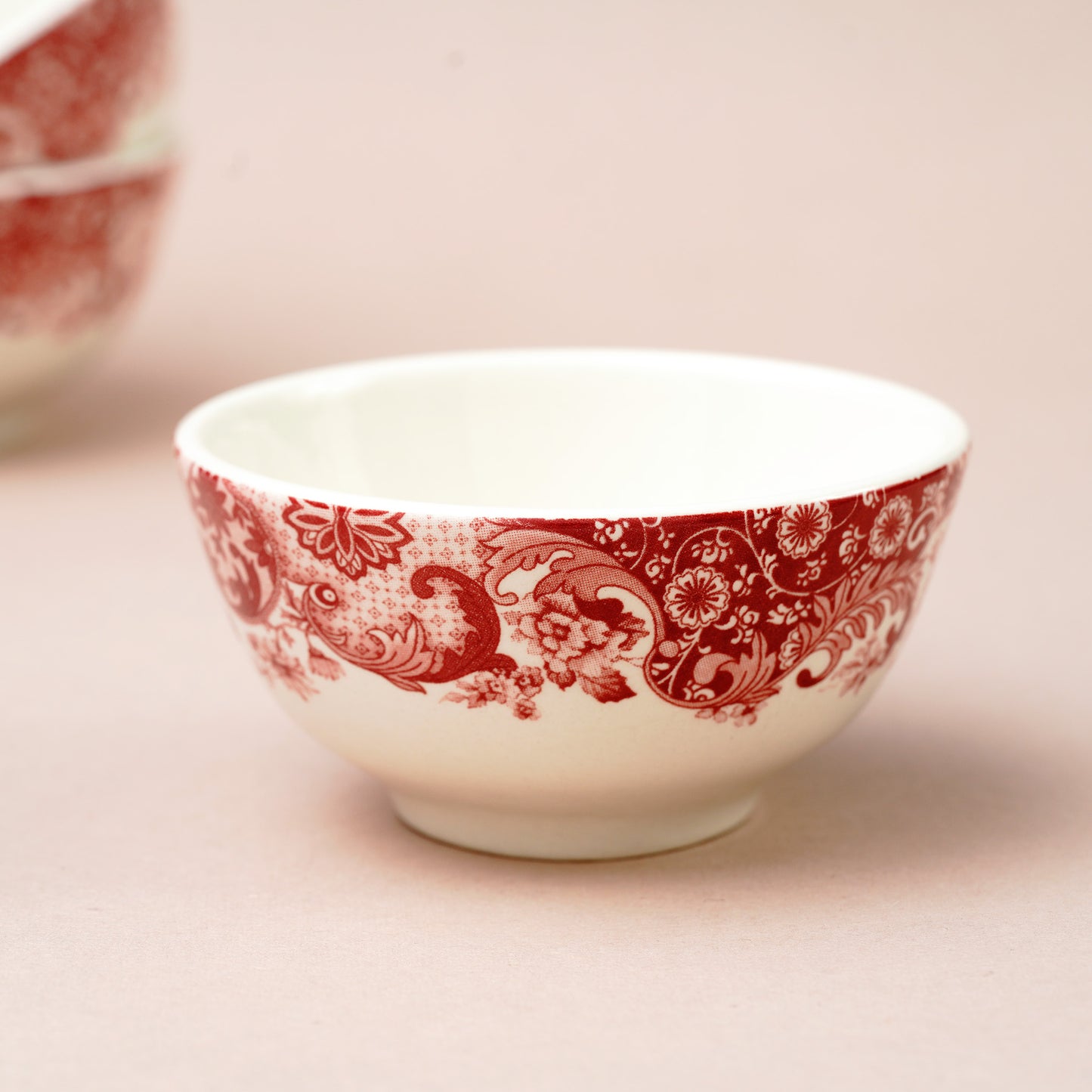 Dinner Bowl Regal Victorian Grandeur Fine Porcelain 180 ml Katori Bowl - Rome Pink & White