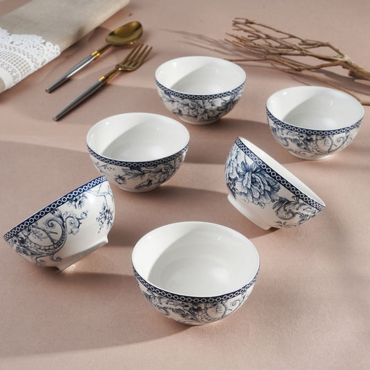 Dinner Bowl Heritage Bloom Vintage Floral Style Fine Porcelain 180 ml Small Bowl - Blue & White