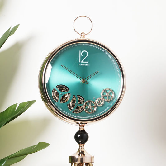 Artisanal Timecraft - Designer Floor Clock with Moving Gears Mechanism - Green & Gold - Style 1