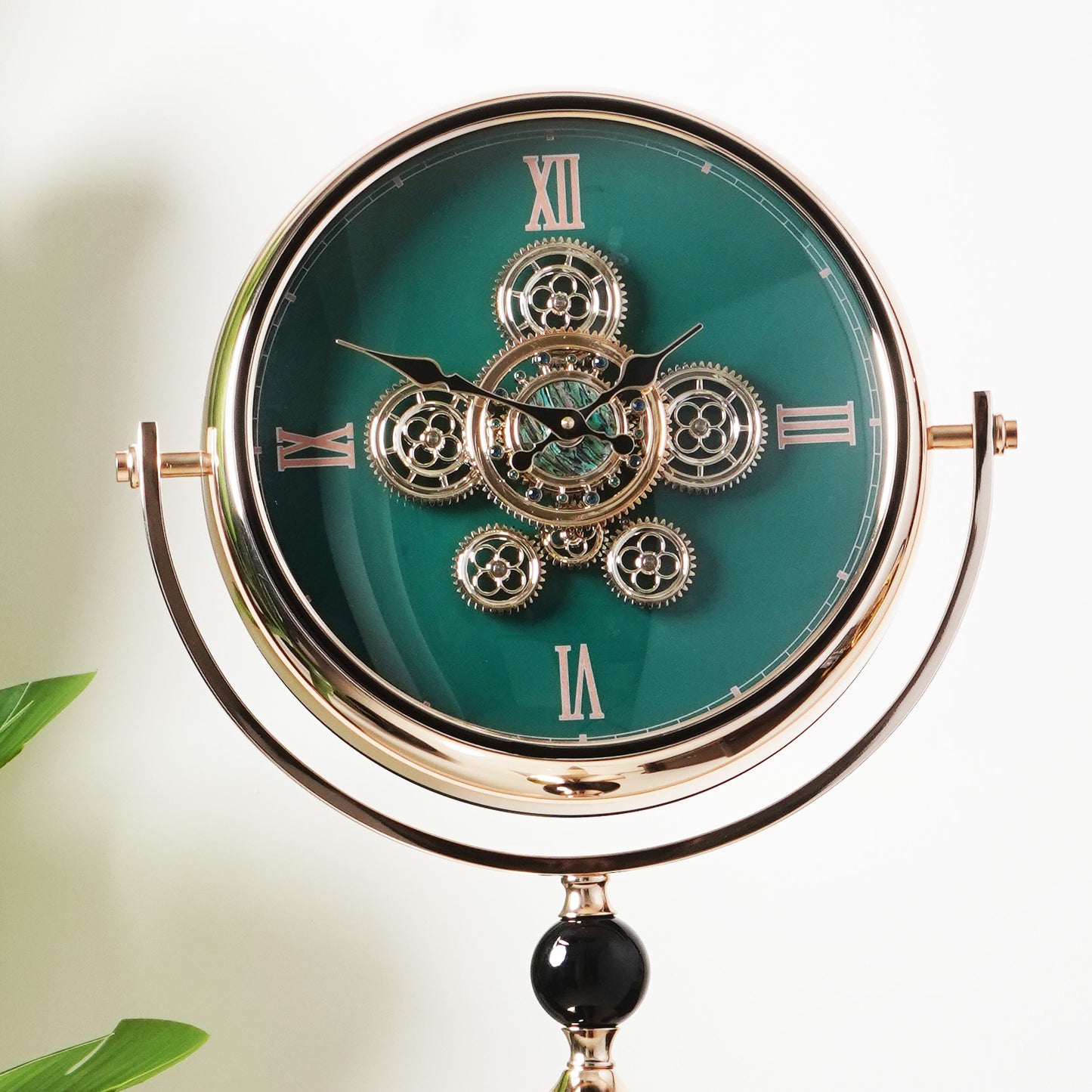Artisanal Timecraft - Designer Floor Clock with Moving Gears Mechanism - Green & Gold - Style 2