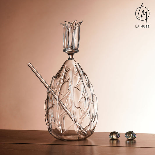 Cocktail Glass Cool Crush - Pineapple Shaped Cocktail Glasses with Glass Straws (Set of 2)