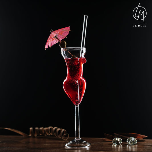 Cocktail Glass Tipsy Temptress - Cocktail Glasses Set with Glass Straw - 170 ml (Set of 2)