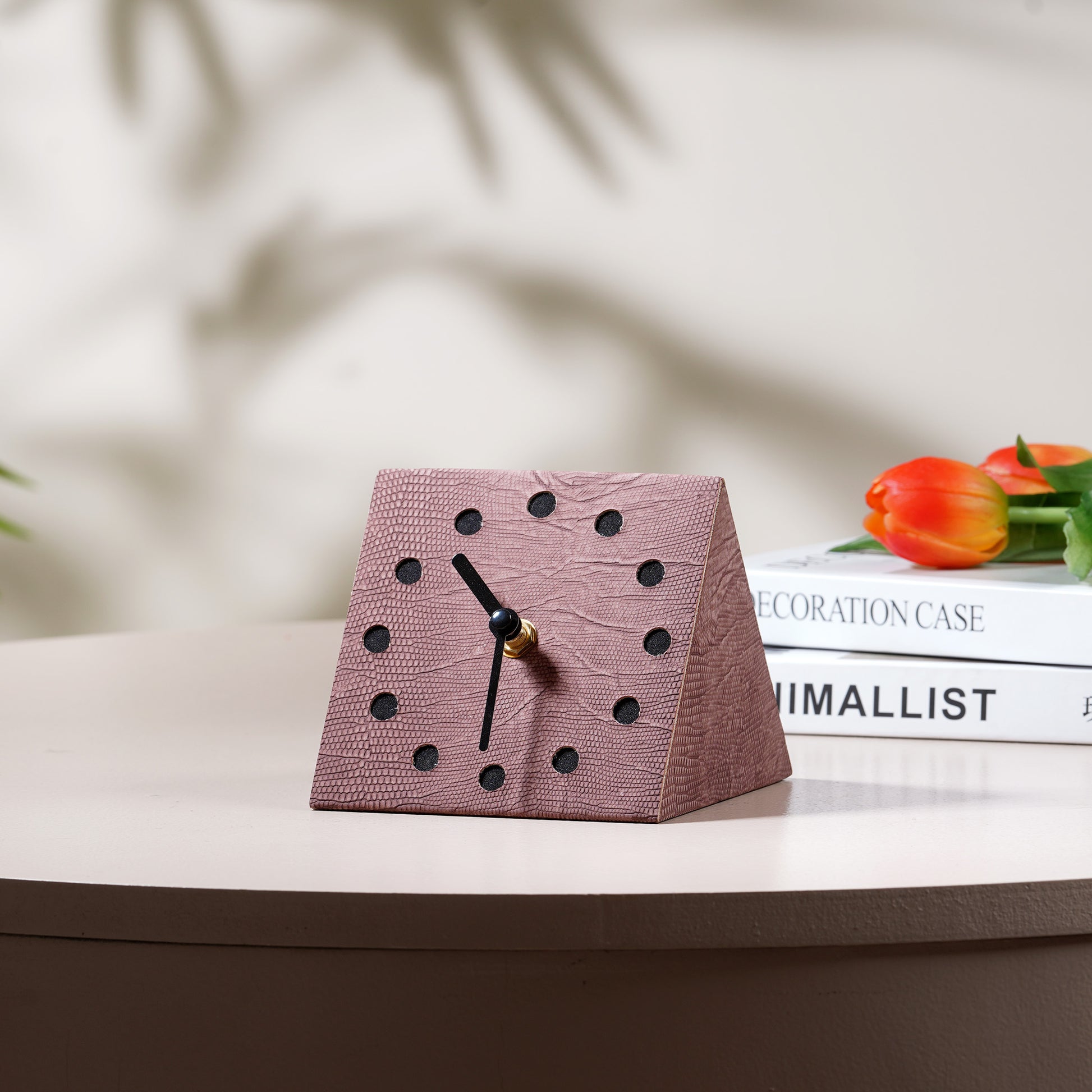 Table Clock The Power Pyramid Leather & MDF Table Clock - Brown