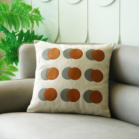 Cushion Cover Echoing Ellipses - Cotton & PU Leather Cushion Cover