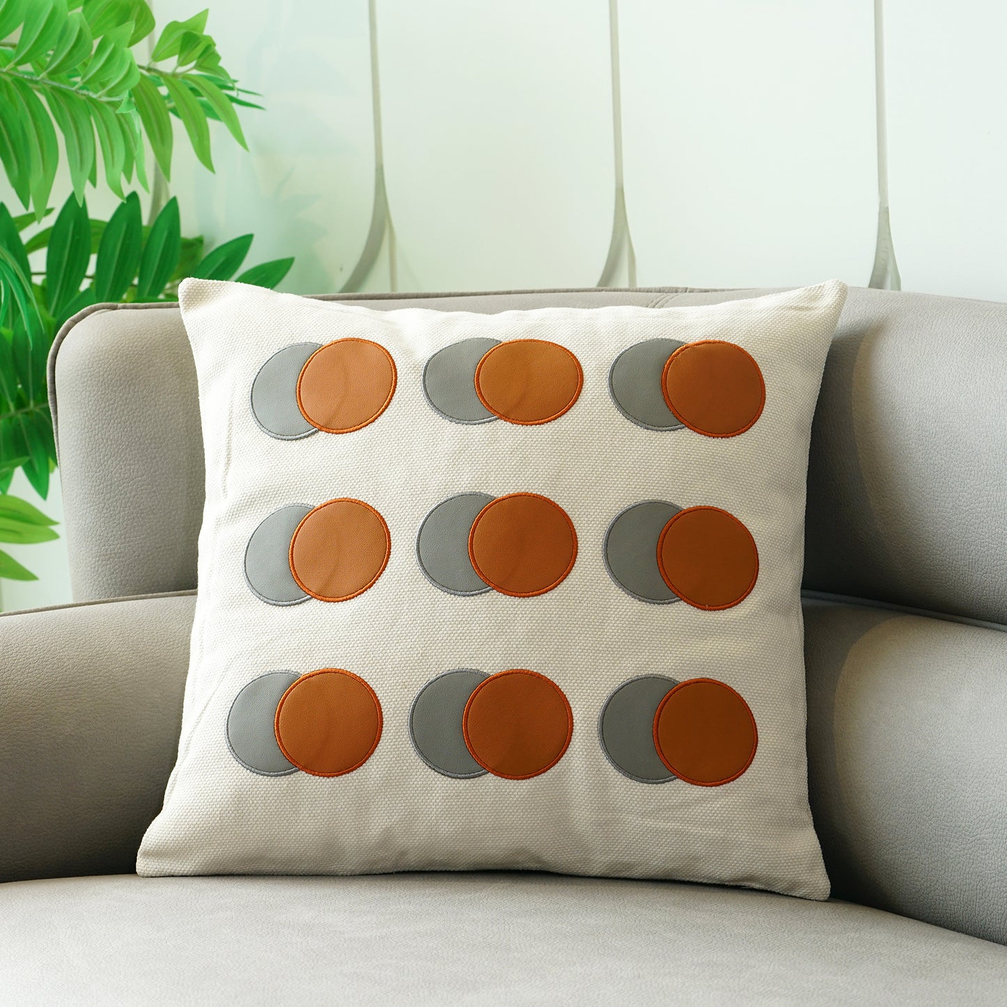 Cushion Cover Echoing Ellipses - Cotton & PU Leather Cushion Cover