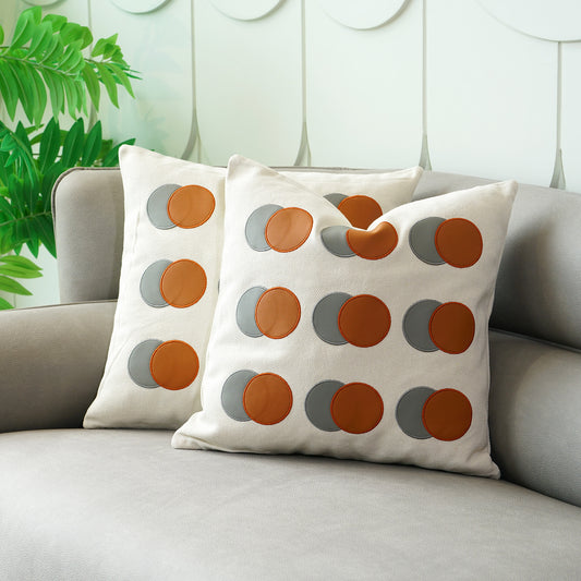 Cushion Cover Echoing Ellipses - Cotton & PU Leather Cushion Cover