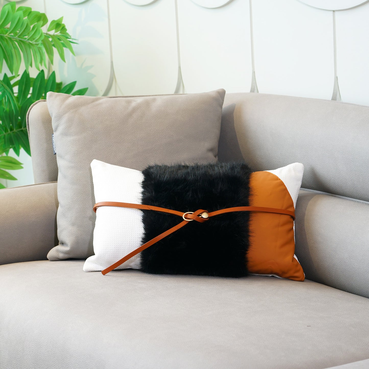 Cushion Cover Waisted Wonder - Fur, Leather & Cotton Cushion Cover