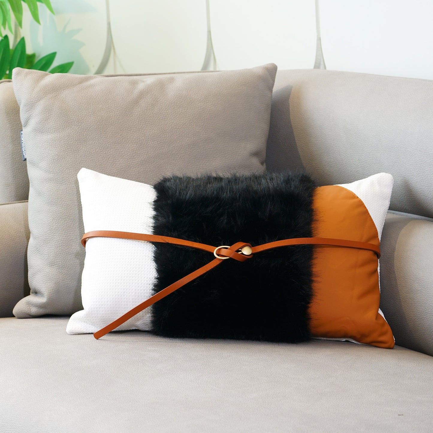 Cushion Cover Waisted Wonder - Fur, Leather & Cotton Cushion Cover