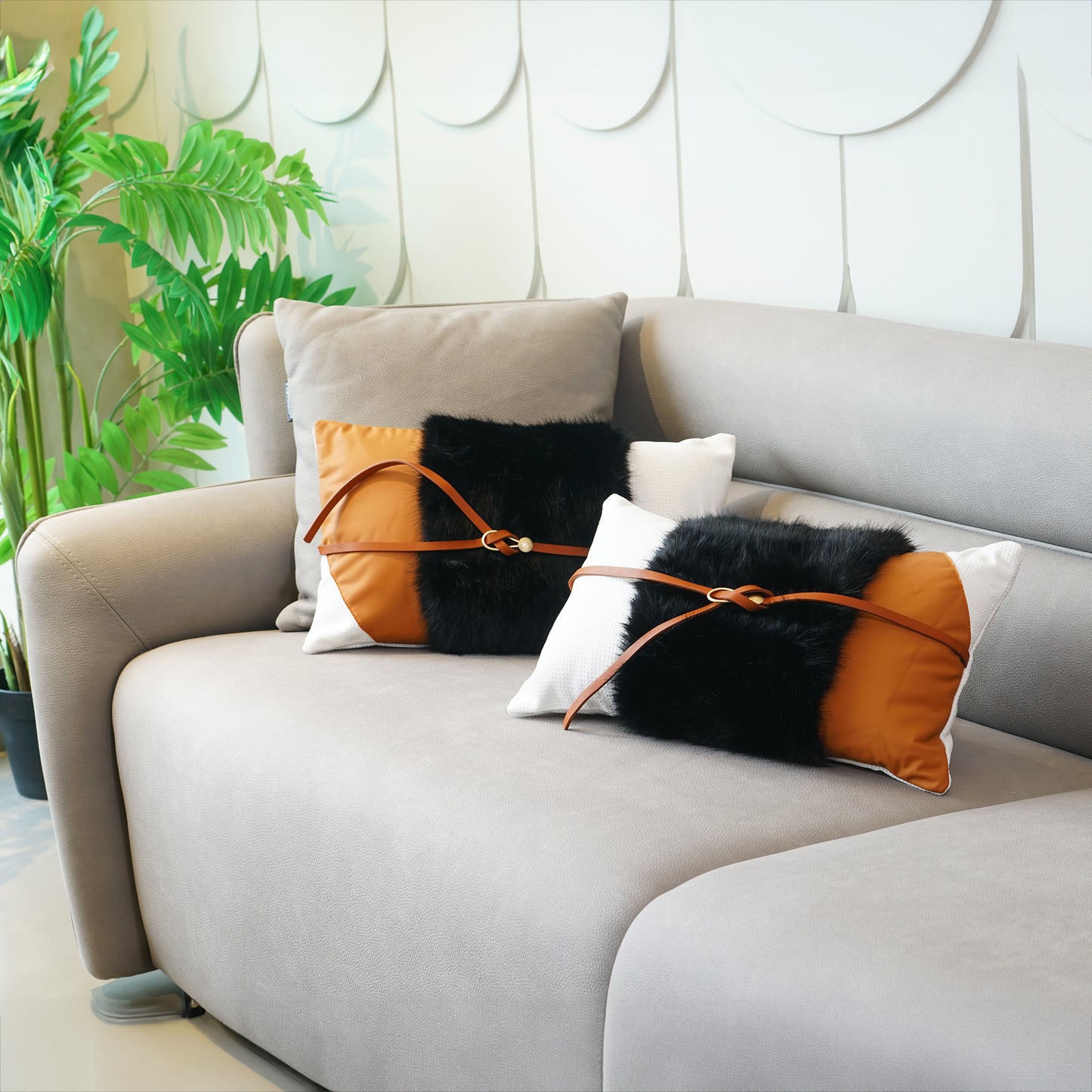 Cushion Cover Waisted Wonder - Fur, Leather & Cotton Cushion Cover