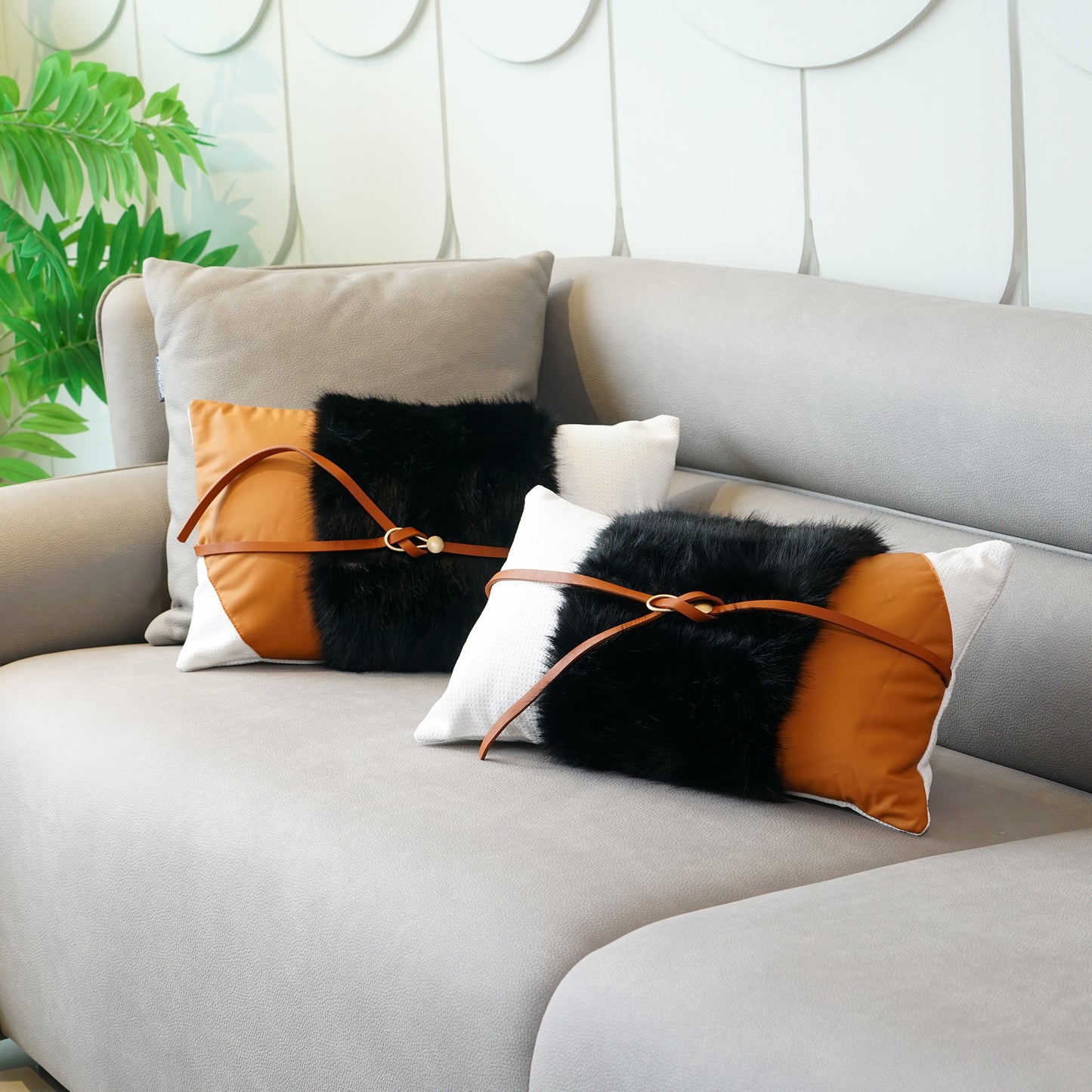 Cushion Cover Waisted Wonder - Fur, Leather & Cotton Cushion Cover