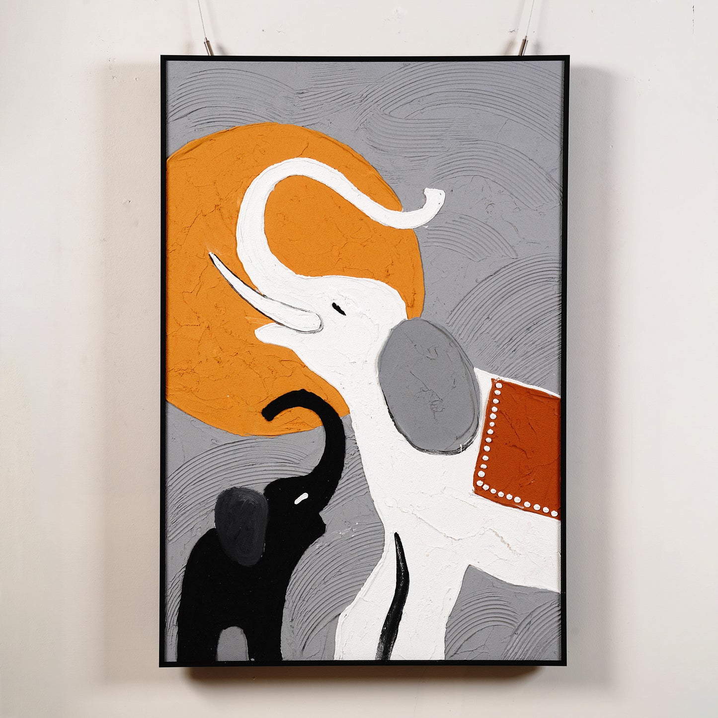 Handmade Oil Paintings Everlasting Embrace - Elephant Themed Textured Handmade Oil Painting (~ 3 ft x 2 ft)