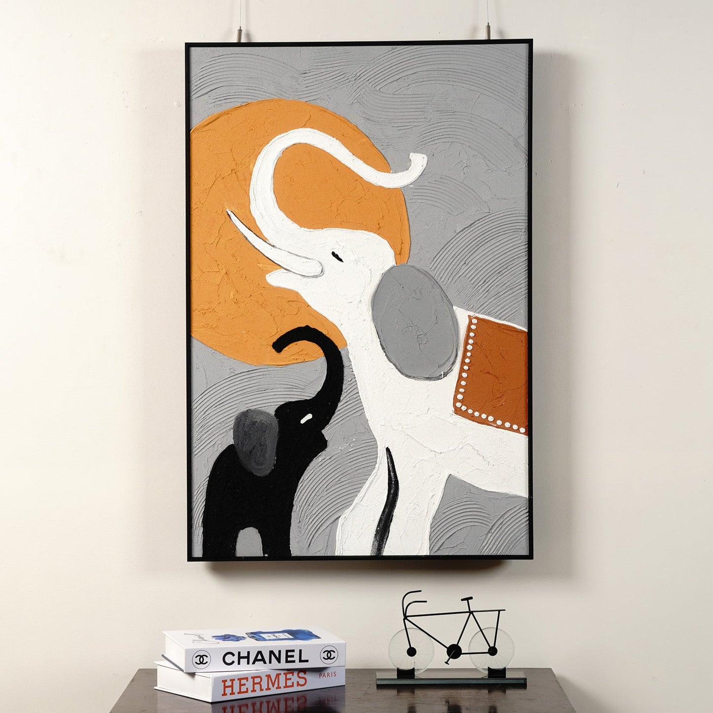 Handmade Oil Paintings Everlasting Embrace - Elephant Themed Textured Handmade Oil Painting (~ 3 ft x 2 ft)