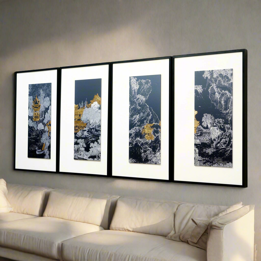 Tales of the Noble Court - Leather & Silk Textured Premium Wall Art ~ 5.5 Ft Long