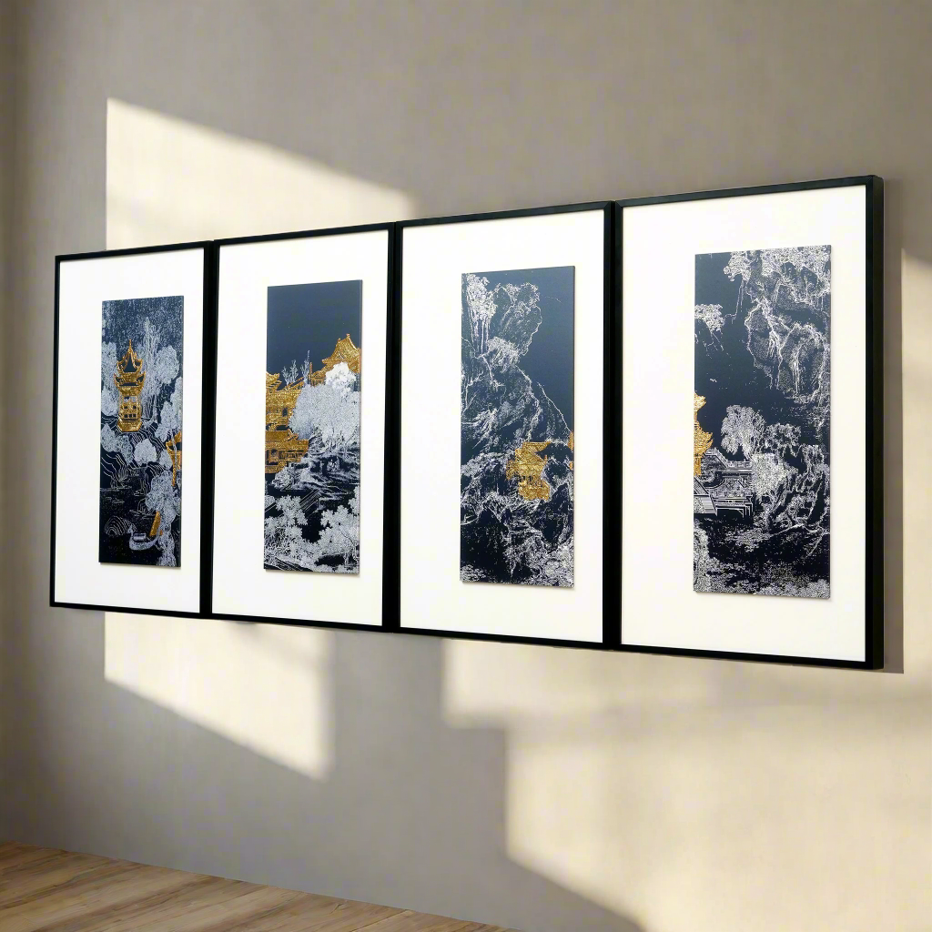 Tales of the Noble Court - Leather & Silk Textured Premium Wall Art ~ 5.5 Ft Long