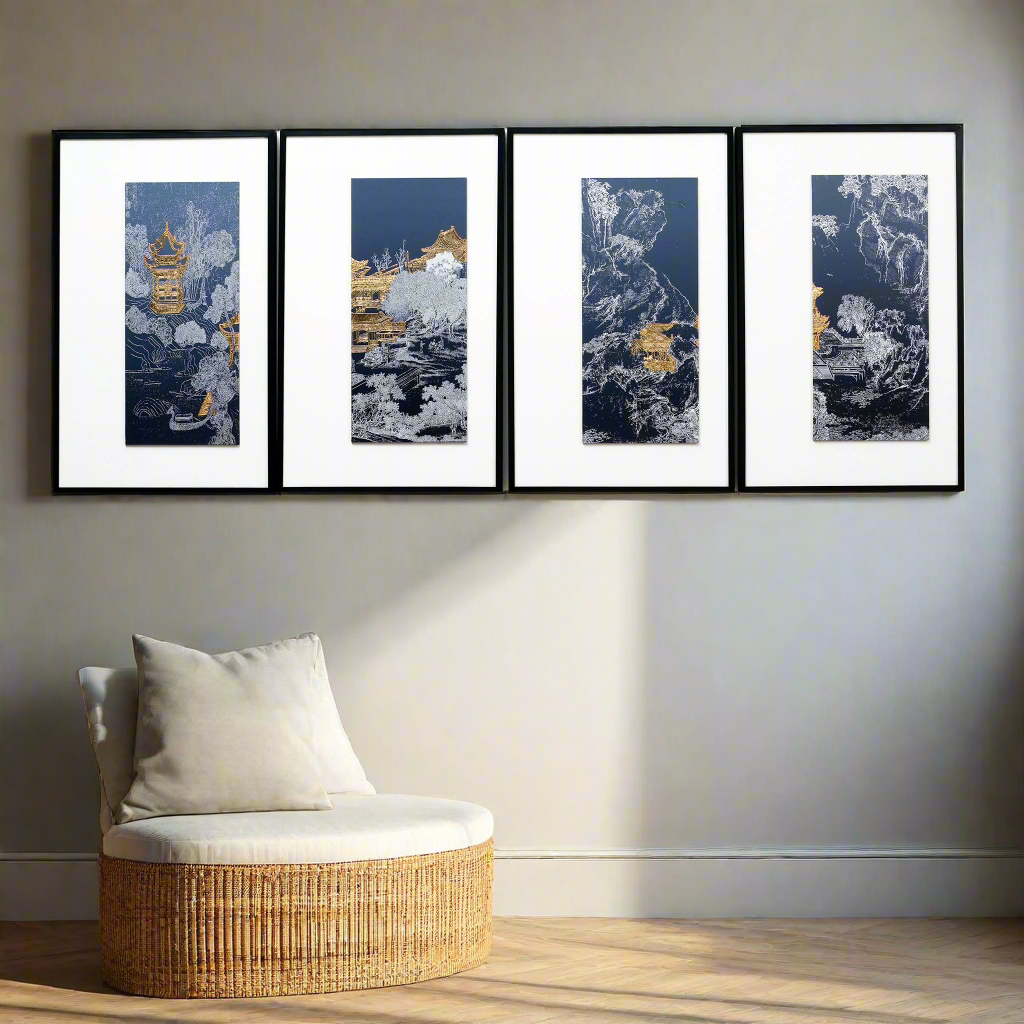 Tales of the Noble Court - Leather & Silk Textured Premium Wall Art ~ 5.5 Ft Long