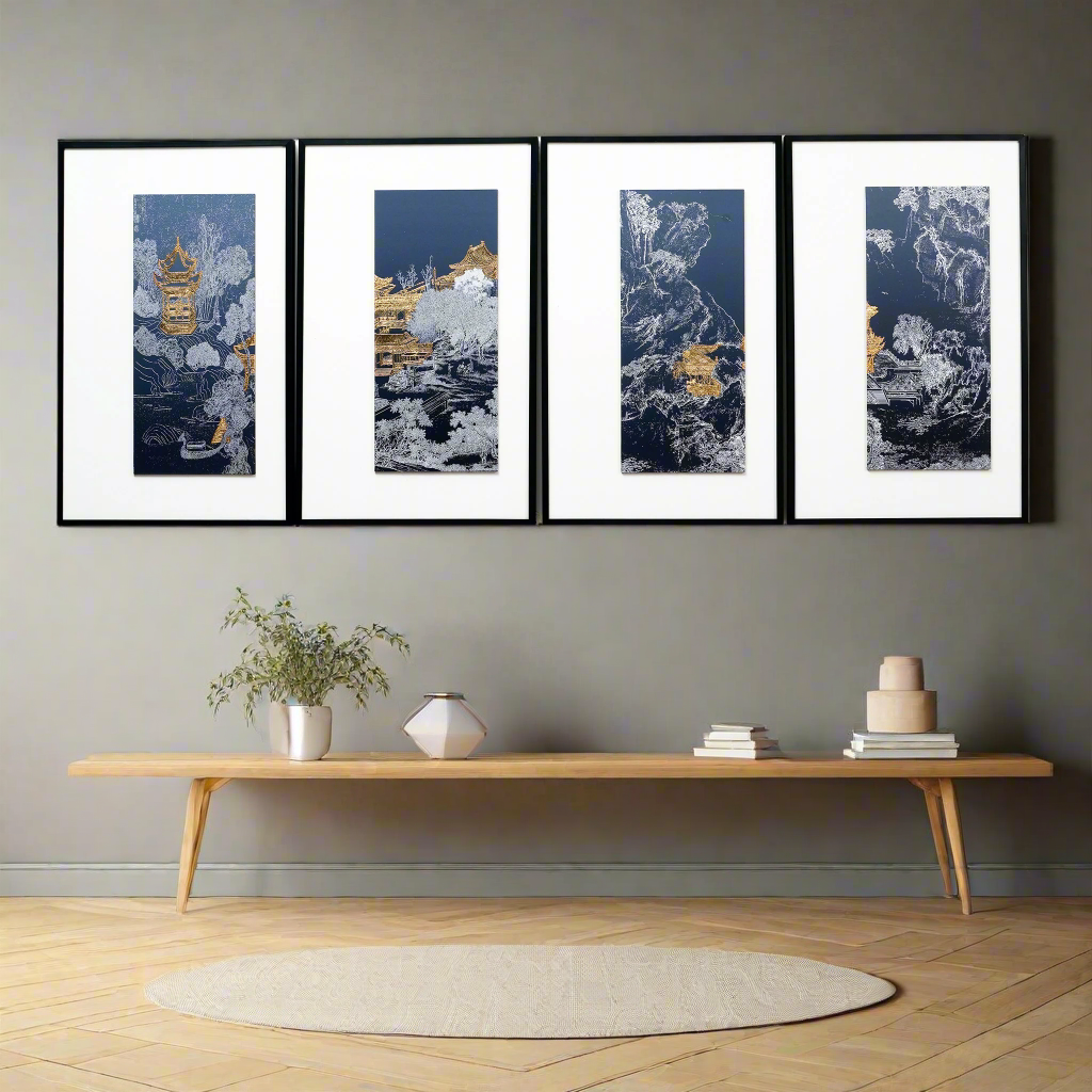 Tales of the Noble Court - Leather & Silk Textured Premium Wall Art ~ 5.5 Ft Long