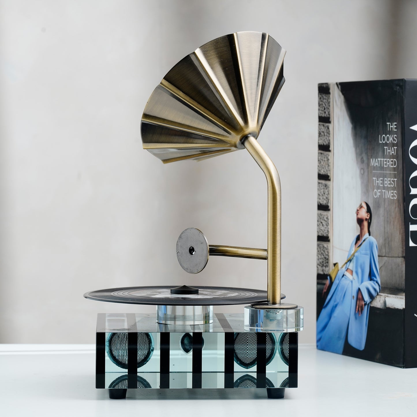 The Playback - Crystal Gramophone Table Showpiece (Green)