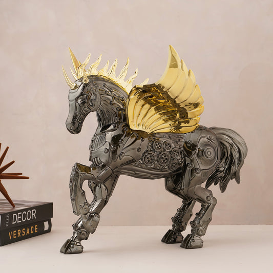 Valkarion - Metallic-finish Unicorn Horse Sculpture ~ 1.6 ft x 2 ft x 1.6 ft
