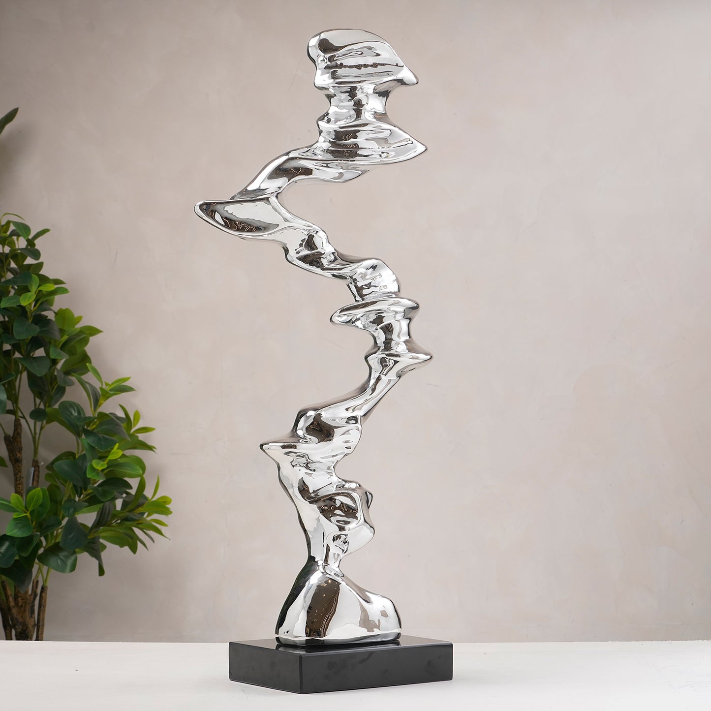 Nouvo - Modern Abstract Metallic Finish Sculptures ~ 3 ft Tall