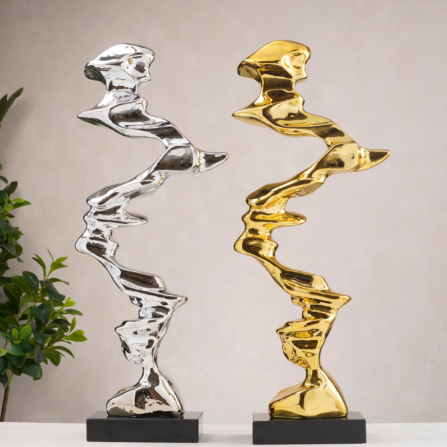 Nouvo - Modern Abstract Metallic Finish Sculptures ~ 3 ft Tall