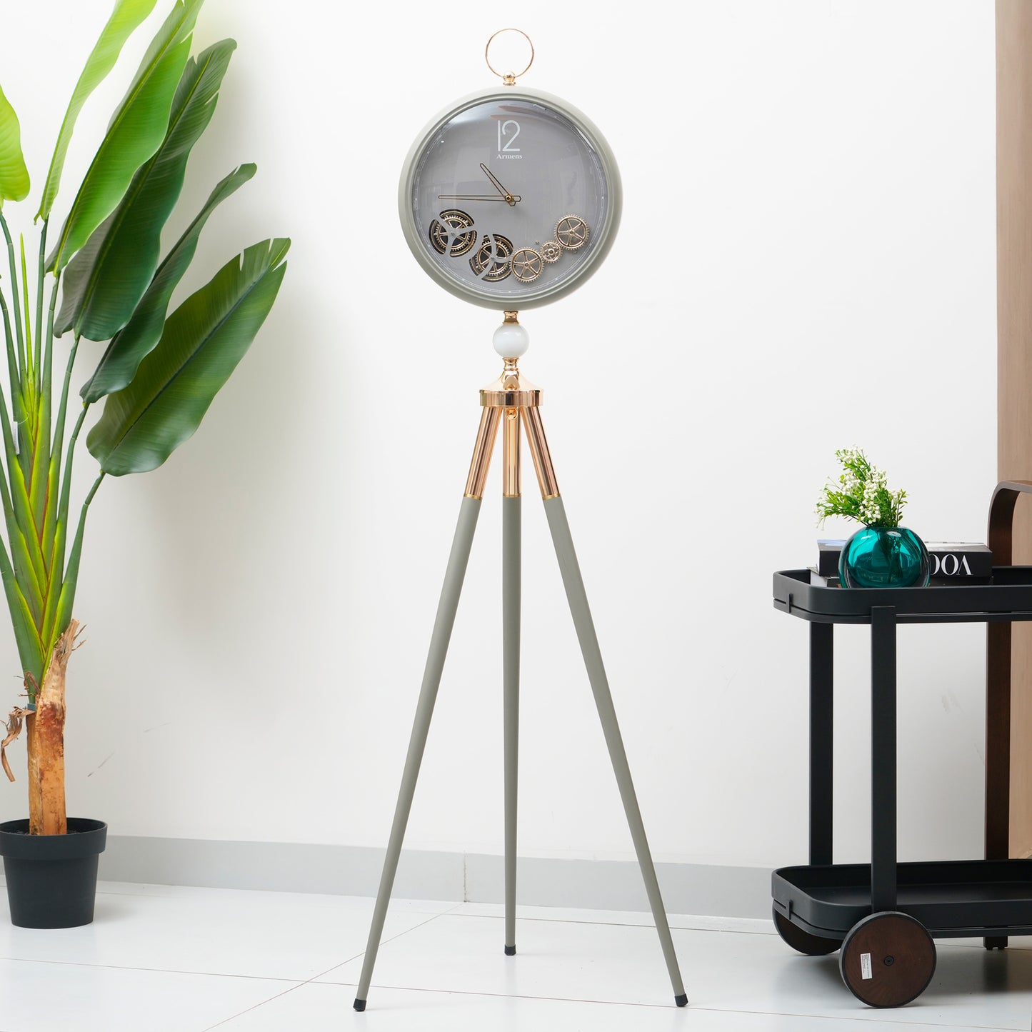 Artisanal Timecraft - Designer Floor Clock with Moving Gears Mechanism - Grey