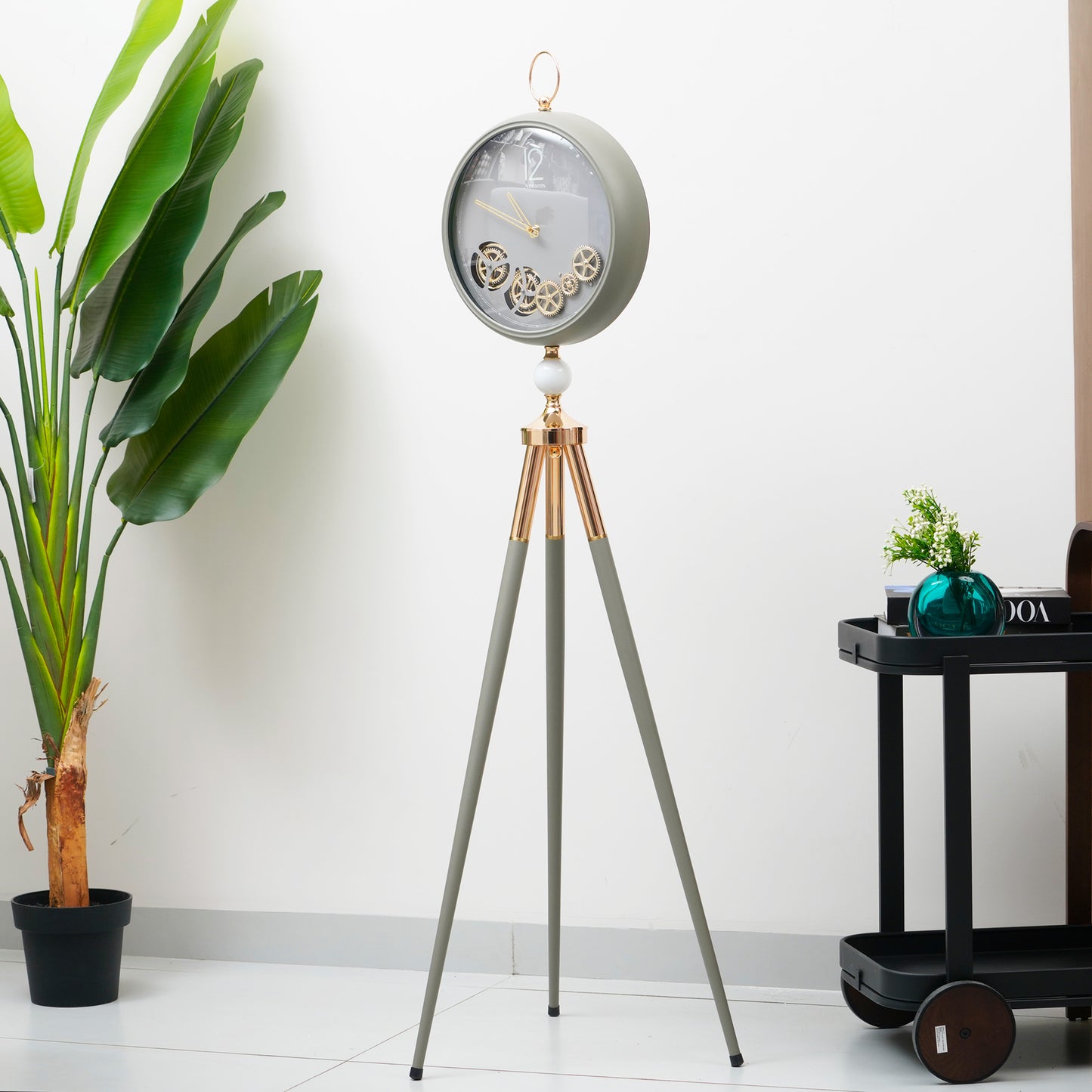 Artisanal Timecraft - Designer Floor Clock with Moving Gears Mechanism - Grey
