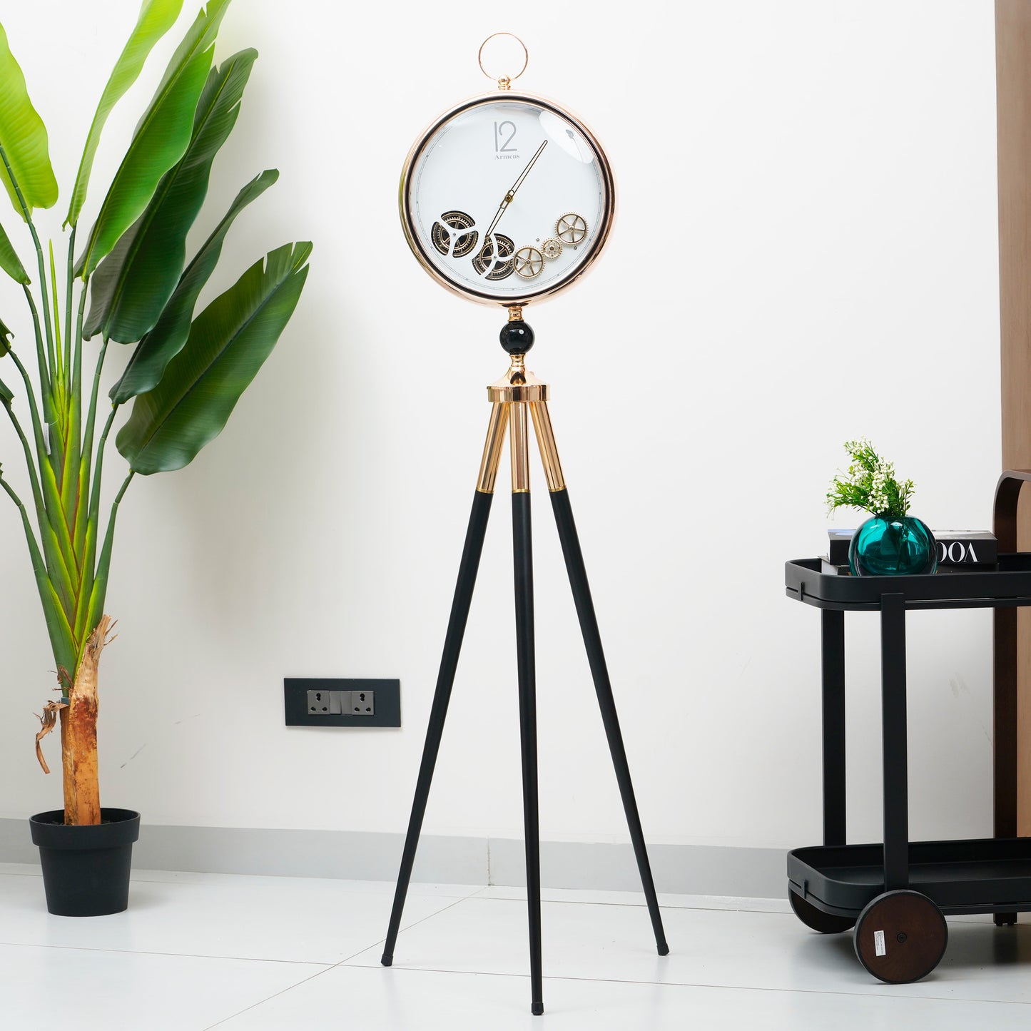 Artisanal Timecraft - Designer Floor Clock with Moving Gears Mechanism - White