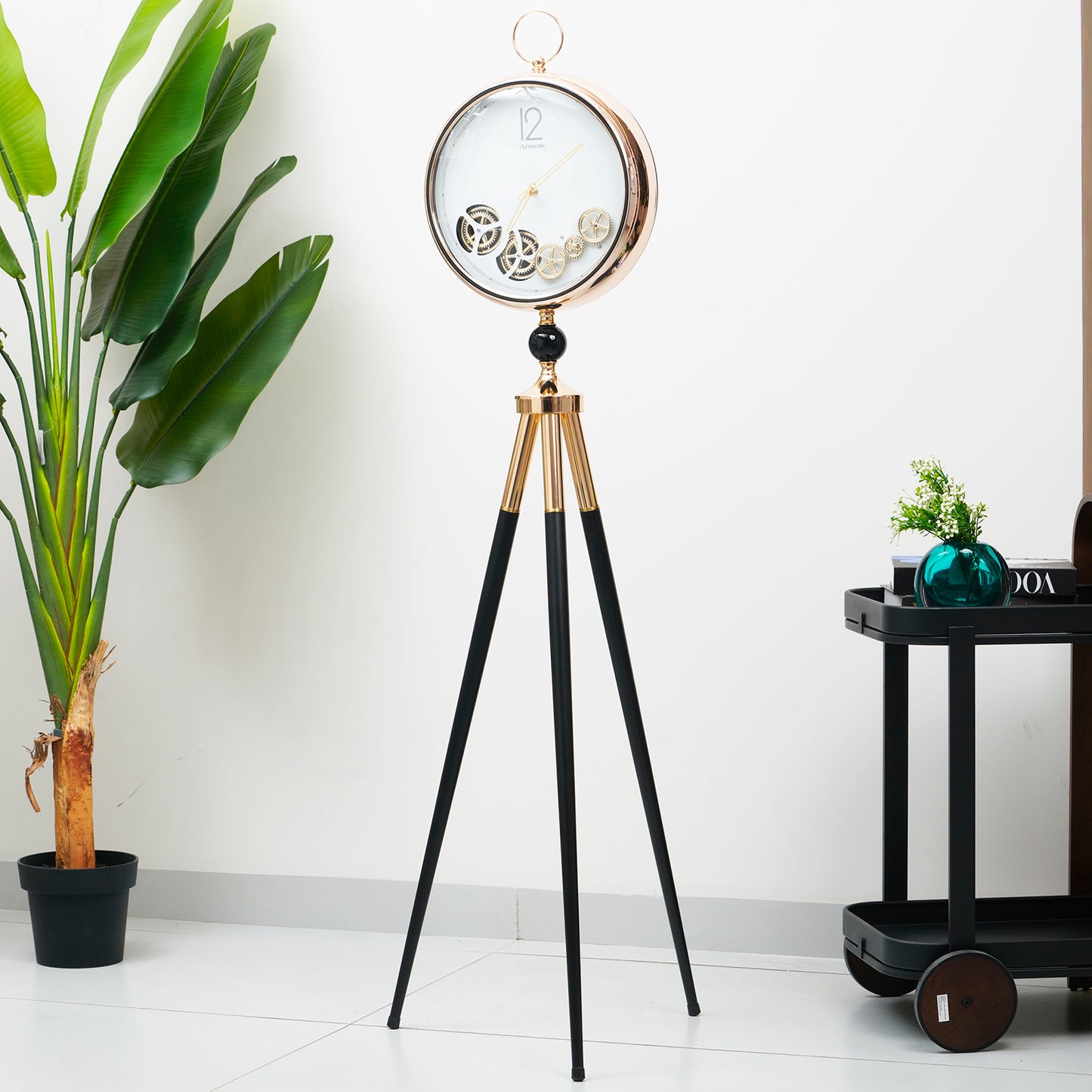 Artisanal Timecraft - Designer Floor Clock with Moving Gears Mechanism - White