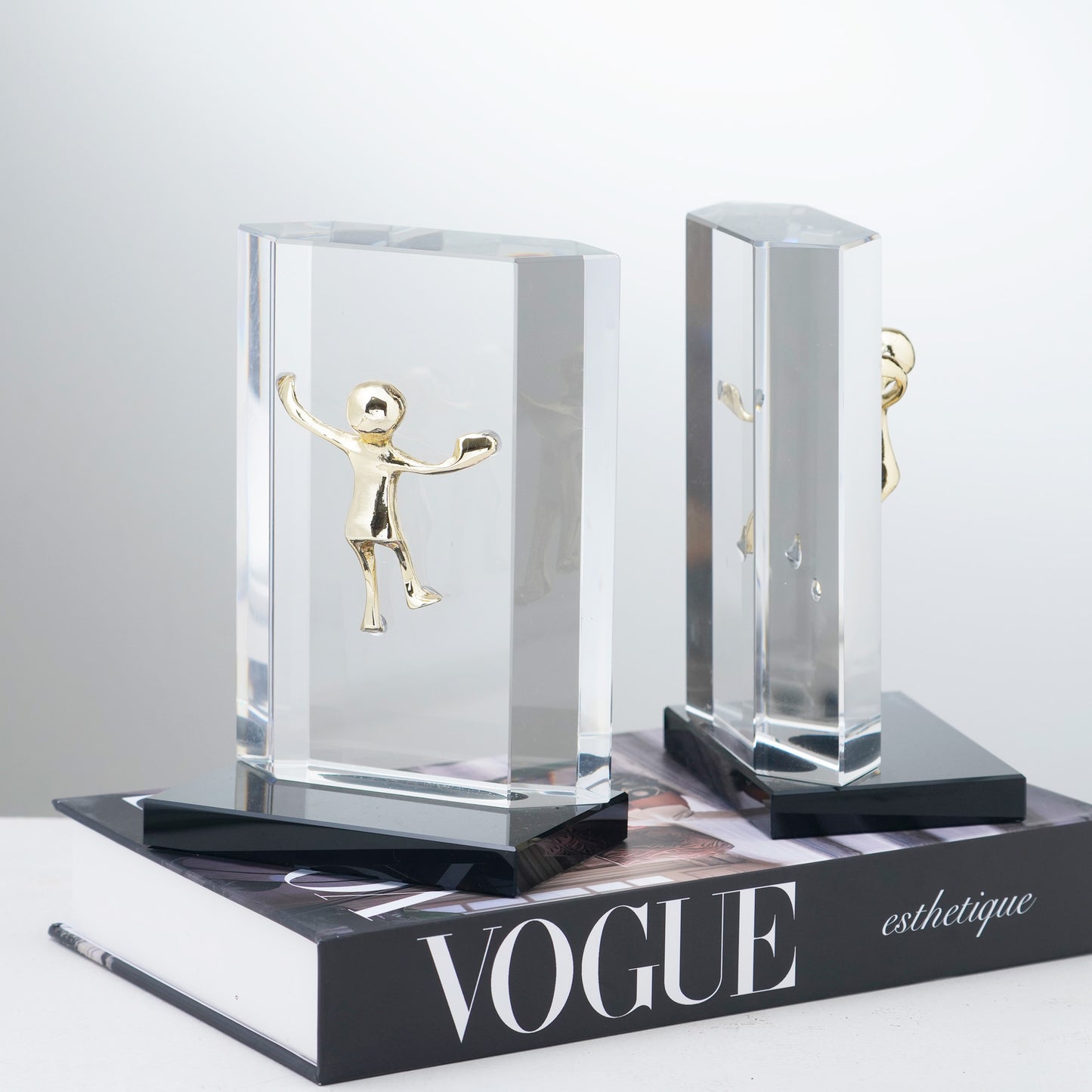 Summit - Crystal & Brass Human Figurines & Bookend (Set of 2)