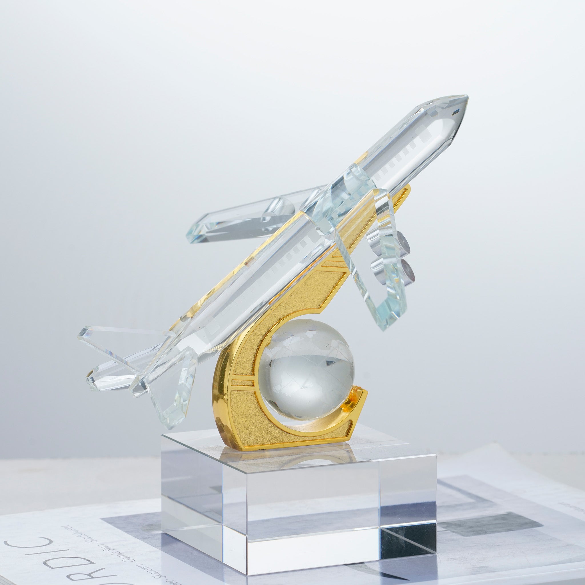 Lift Off - Crystal & Brass Aeroplane Showpiece