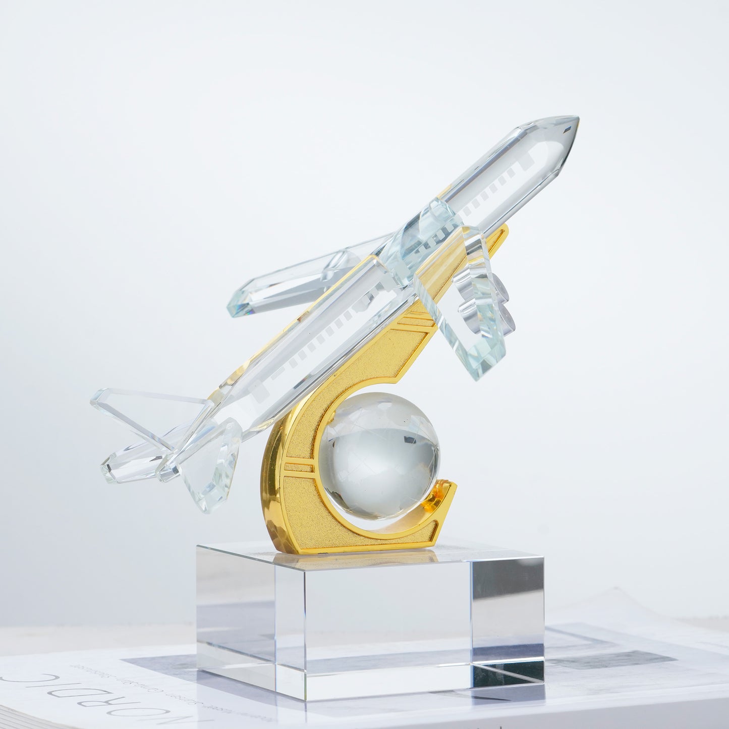 Lift Off - Crystal & Brass Aeroplane Showpiece