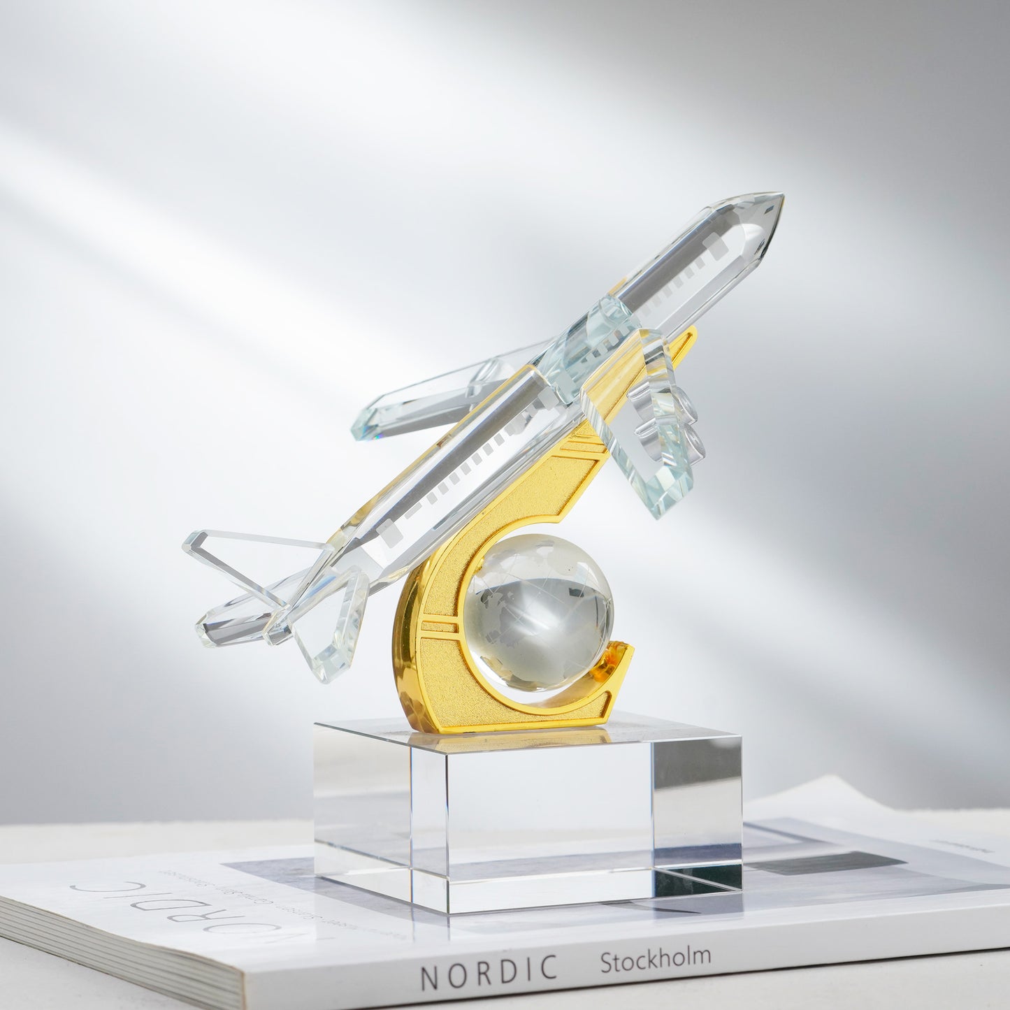 Lift Off - Crystal & Brass Aeroplane Showpiece