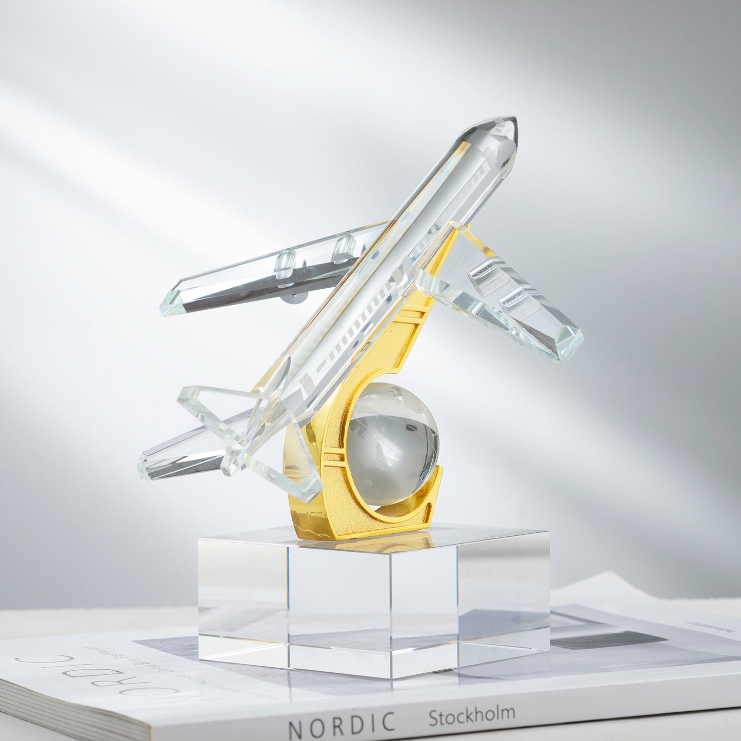 Lift Off - Crystal & Brass Aeroplane Showpiece