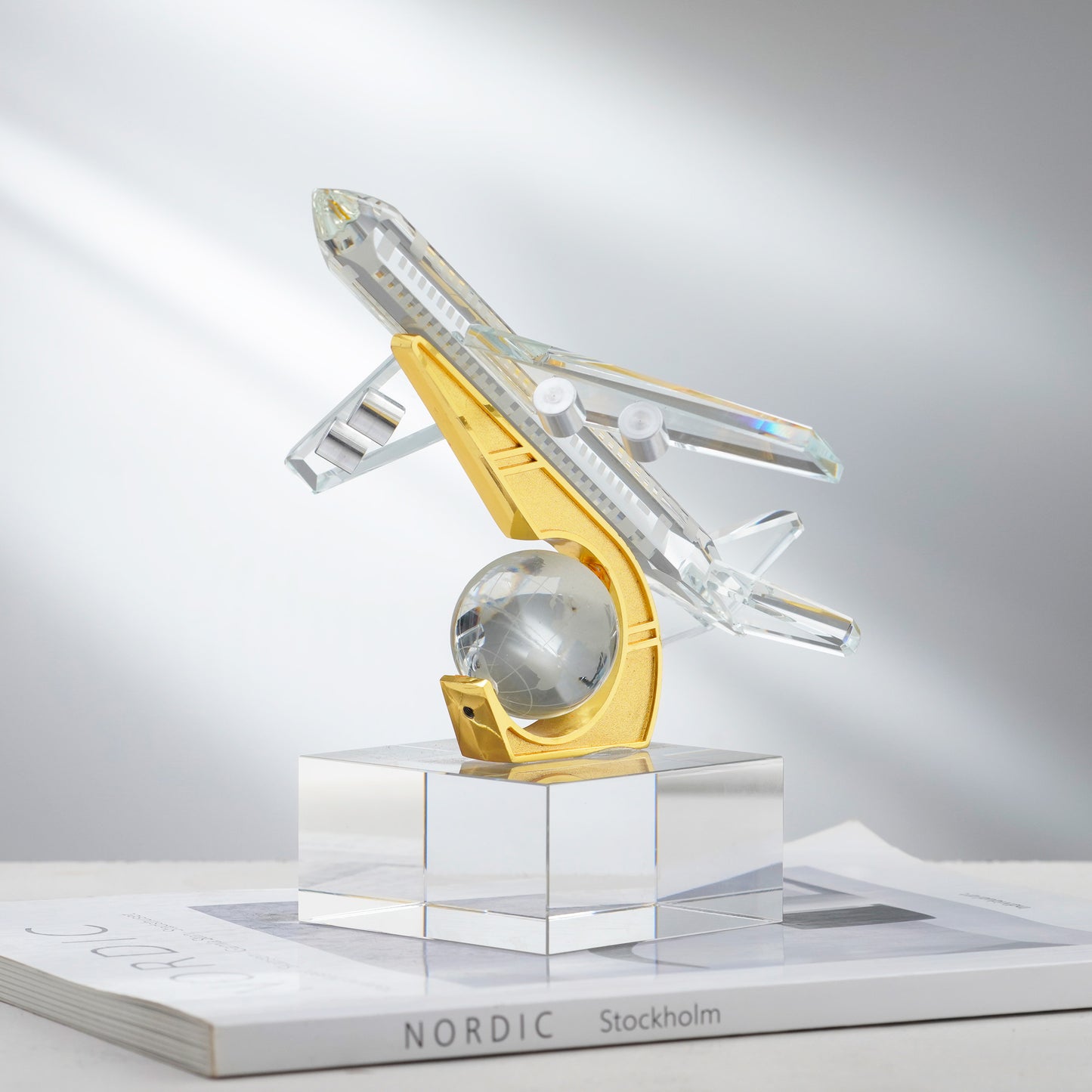 Lift Off - Crystal & Brass Aeroplane Showpiece