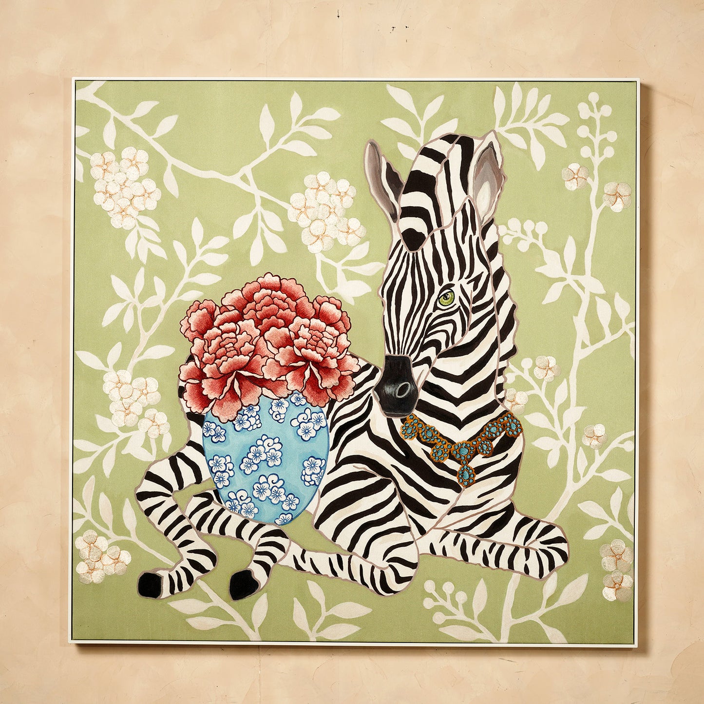Serengeti - Zebra and Wild Life Inspired Premium Embroidered Wall Art ~ 3.5 x 3.5 ft