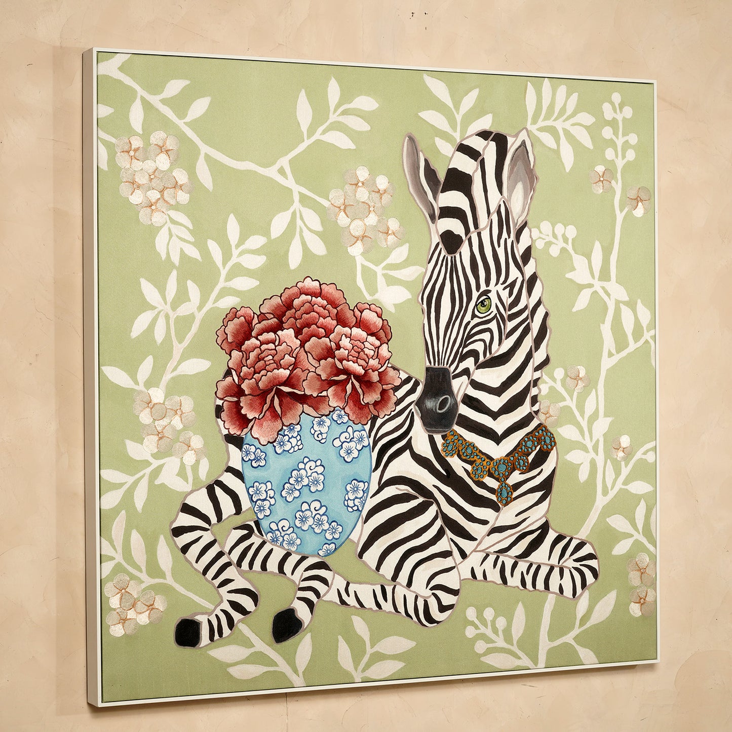 Serengeti - Zebra and Wild Life Inspired Premium Embroidered Wall Art ~ 3.5 x 3.5 ft