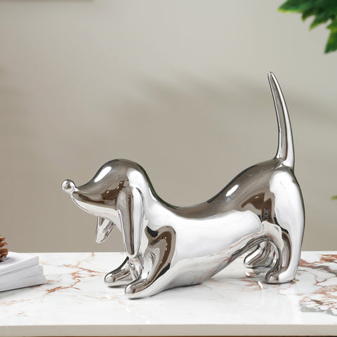 The Genial Companion Ceramic Dachshund Dog Table Showpiece - Silver