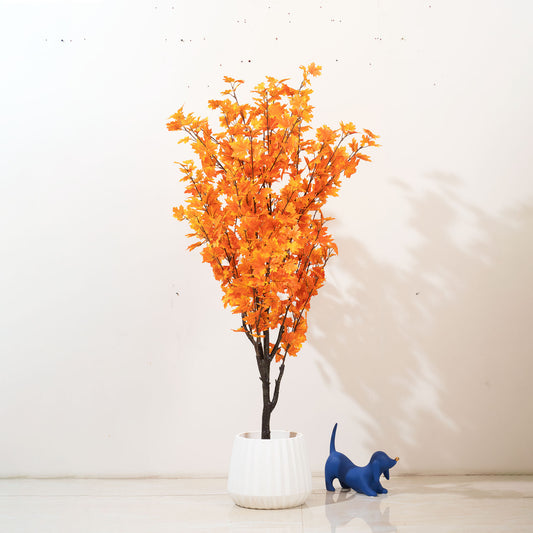 Manifestation Motif: 5.2 Feet Tall Artificial Orange Maple Plant (Without Pot)