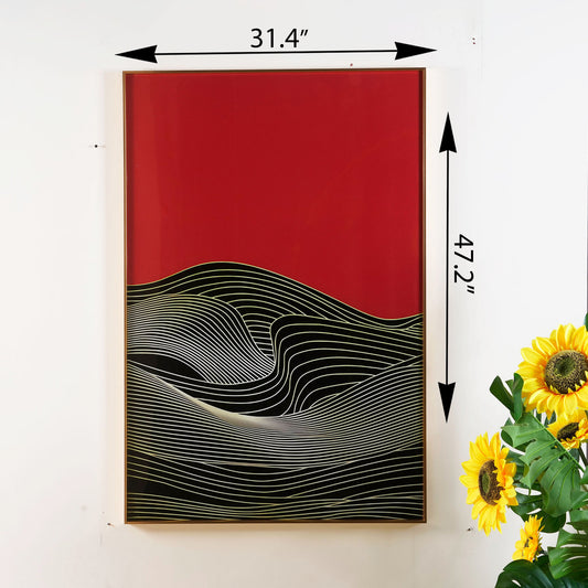 crystal porcelain wall arts Golden Strokes in Red Sonata - Red & Black Glass Framed Abstract Wall Art