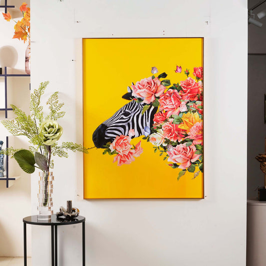 crystal porcelain wall arts Floral Odyssey - Glass Framed HD Print Zebra Wall Art ~ 4 ft x 3 ft