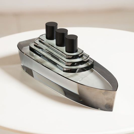 Crystal Seas Ship - Crystal Table Showpiece - Smokey Black