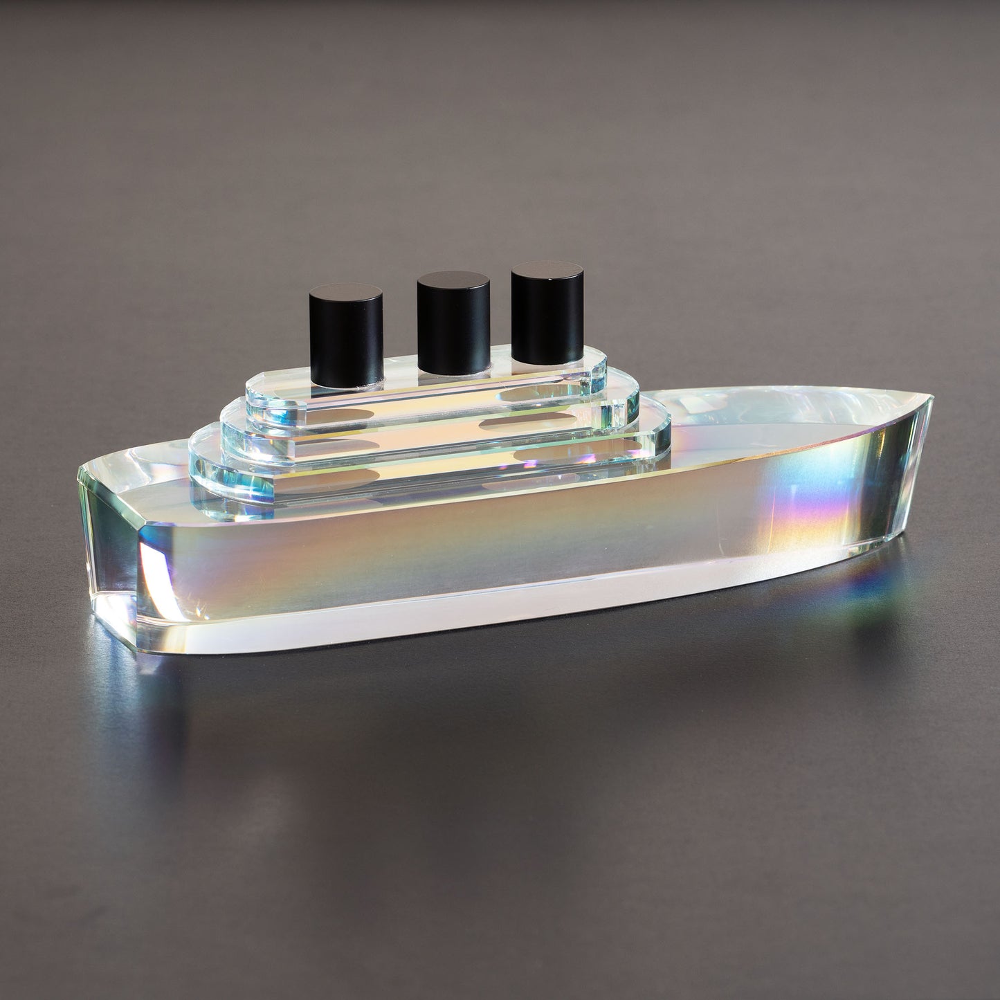 Crystal Seas Ship - Crystal Table Showpiece - Clear with Rainbow Effect