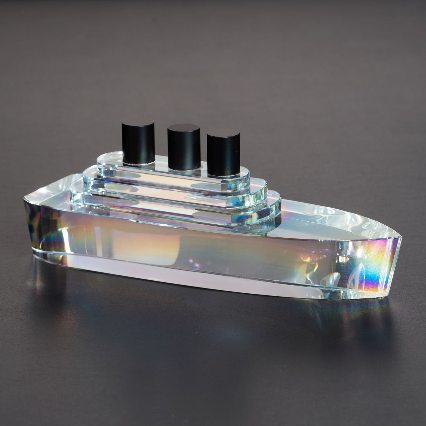 Crystal Seas Ship - Crystal Table Showpiece - Clear with Rainbow Effect